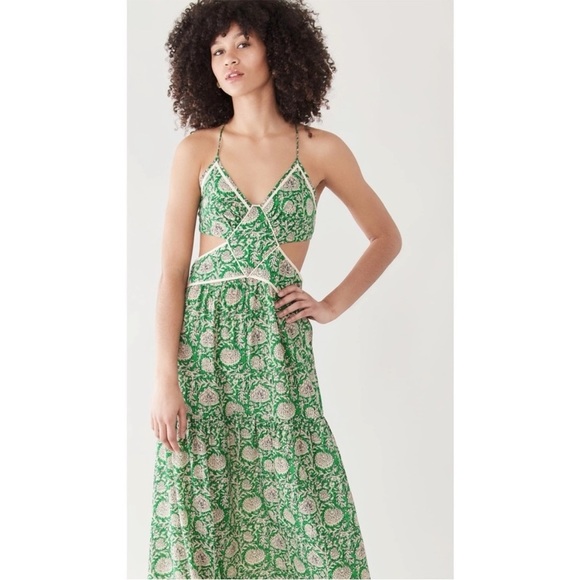 BA&SH Paloma Cut-Out Maxi Dress in Green Print - Picture 5 of 6